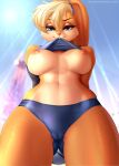  2022 absurd_res anthro anxiety-chan areola breasts camel_toe clothing digital_media_(artwork) eyebrows female front_view hair hands_behind_back hi_res lagomorph leporid lola_bunny long_ears looking_at_viewer looney_tunes mammal nipples outside rabbit solo warner_brothers 