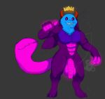  abs anthro balls big_balls big_penis black_sclera blue_body blue_fur blue_head blue_neck_fluff buff_male claws daimon_(izen_puppyfox) demon flaccid floating_crown fur genitals glowing glowing_claws glowing_eyes glowing_genitalia glowing_penis hi_res hind_claw horn hsketch4 illuminating imp long_ears male muscular neck_tuft penis pink_abs pink_eyes pink_tail purple_body red_horn ribbed_penis shadow smile solo tail_mouth tuft unusual_anatomy unusual_tail 