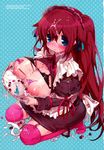  blue_eyes breasts cute food highres huge_breasts messy red_hair 