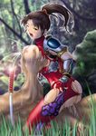  1girl black_hair breast_grab breast_milk breast_squeeze breasts clothed_female_nude_male cum female fingerless_gloves fumizuki_misoka girl_on_top gloves grabbing huge_breasts katana lactation ninja nipples one_eye_closed open_mouth outdoors outside penis ponytail scream screaming sex soul_calibur soulcalibur_ii sweat sword taki taki_(soulcalibur) torn_clothes uncensored vaginal weapon wink 