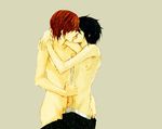  ass ass_grab cum death_note handjob kiss kissing l l_(death_note) penis red_hair shueisha tongue topless yagami_light yaoi 