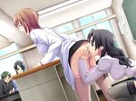  ayakawa_haruki bent_over black_hair blue_eyes brown_hair censored cg circle_hitori classroom closed_sex clothed_sex cunnilingus eyes_closed female from_behind fujinomori_shiho game_cg girl labcoat long_hair open_mouth oral panties panty_pull pink_panties public pussy_juice school sex short_hair soushin_jutsu_3 soushinjutsu_3 squat squatting stealth_sex teacher thighhighs underwear yuri 