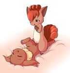  animal_ears barefoot blush eevee feet furry no_humans pawpads paws personification pokemon pussy soles tail toes tribadism vulpix wink yuri 