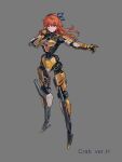  1girl android armor commentary_request full_body grey_background hair_ribbon highres joints long_hair mixed-language_commentary orange_hair original ribbon robot_joints science_fiction solo standing ushas 