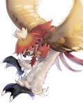  animal_focus bird commentary_request from_side highres hisuian_decidueye looking_down no_humans open_mouth orange_eyes owl pokemon pokemon_(creature) qua simple_background solo talons tongue white_background 