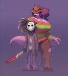  2022 anthro big_breasts bigdad blood bodily_fluids breasts claws clothed clothing deltarune digital_media_(artwork) duo female freddy_krueger friday_the_13th hi_res hockey_mask human jason_voorhees kris_(deltarune) larger_female machete male mammal mask melee_weapon nightmare_on_elm_street obscured_eyes reptile scalie size_difference smile sports_mask sportswear susie_(deltarune) thick_tail undertale_(series) video_games weapon 
