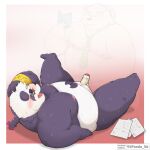  2022 96panda alp_(tas) anthro balls belly blush duo erection eyewear genitals giant_panda glasses hi_res humanoid_genitalia humanoid_hands humanoid_penis kemono leib_(tas) lifewonders lying male male/male mammal moobs necktie nipples overweight overweight_male penis polar_bear purple_body sex smoking tokyo_afterschool_summoners ursid ursine video_games white_body 