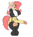  2022 animated anthro balls clothing crossgender equid eyelashes fluttershy_(mlp) friendship_is_magic ftg_crossgender fti_crossgender genitals gynomorph hi_res humanoid_genitalia humanoid_penis intersex legwear mammal my_little_pony nsfwronin one_eye_closed penis simple_background solo white_background 