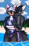  anthro beach canid canine clothing dragon duo female fingering fondling fox grope grope_from_behind hi_res male male/female mammal molestation one-piece_swimsuit public seaside skade skade_(artist) swimming_trunks swimwear vaginal vaginal_fingering xero_(captainscales) 