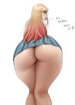  1girl ass back blonde_hair from_behind highres huge_ass jiuukek kitagawa_marin long_hair looking_back miniskirt school_uniform skirt smile smirk solo sono_bisque_doll_wa_koi_wo_suru thick_thighs thighs white_background wide_hips 