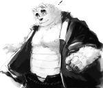  2012 anthro bottomwear clothed clothing exclamation_point humanoid_hands kemono koto_(pixiv_2766446) male mammal moobs nipples overweight overweight_male pants solo unavailable_at_source ursid 