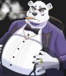  2022 anthro black_nose borealis_(live-a-hero) bow_tie clothing hi_res humanoid_hands inugamihito kemono lifewonders live-a-hero male mammal overweight overweight_male polar_bear shirt smoking solo topwear ursid ursine video_games white_body 