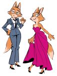  2022 anthro canid canine clothed clothing diane_foxington dreamworks dress eyewear female fox fur glasses green_eyes hi_res looking_at_viewer mammal necktie orange_body orange_fur simple_background solo suit the_bad_guys uewwxx white_background 