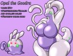  age_difference al_gx anthro big_breasts bodily_fluids breasts chubby_female female female_focus feral genitals goo_creature goodra goomy hi_res huge_breasts mature_female nintendo nude older_female pok&eacute;mon pok&eacute;mon_(species) purple_body pussy slime thick_thighs video_games wide_hips 
