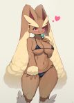  absurd_res anthro big_breasts bikini breasts brown_body brown_fur clothing female fur hi_res lopunny nintendo pok&eacute;mon pok&eacute;mon_(species) solo swimwear tongue tongue_out video_games whooo-ya 