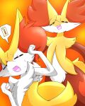  anthro bodily_fluids braixen delphox duo eiroru eyes_closed female fur hi_res inner_ear_fluff nintendo open_mouth pok&eacute;mon pok&eacute;mon_(species) scientific_instrument sweat thermometer tuft video_games yellow_body yellow_fur 