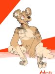  absurd_res adondis african_wild_dog anthro canid canine canis circumcised crouching domestic_dog flaccid fur genitals happy hi_res humanoid_genitalia humanoid_penis male mammal nipples nude open_mouth penis portrait round_ears simple_background smile solo spots tongue 
