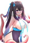  1girl absurdres balut_(7676i) bare_shoulders black_hair blush breasts highres large_breasts long_hair looking_at_viewer multicolored_hair purple_eyes purple_hair sideboob solo tentacles tongue tongue_out two-tone_hair very_long_hair virtual_youtuber 
