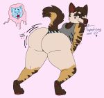  &lt;3 2022 ambiguous_gender andromorph anthro athletic athletic_andromorph athletic_intersex big_butt blue_eyes blush blush_lines bodily_fluids bottomwear brown_body brown_fur butt clothed clothing crouching dialogue drooling duo ear_piercing fur hi_res hyaenid intersex jiggling kibbleztheyeen looking_back mammal markings motion_lines nonbinary_(lore) panties parker_(kibbleztheyeen) pattern_bottomwear pattern_clothing pattern_panties pattern_underwear pawpads piercing pink_tongue raised_tail red_nose red_pawpads saliva shirt skimpy smug solo_focus striped_bottomwear striped_clothing striped_hyena striped_markings striped_panties striped_underwear stripes tan_body tan_fur tank_top thick_thighs tongue topwear twerking underwear yellow_body yellow_fur 
