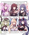  6+girls aer007580 armor armored_dress bangs bare_shoulders bianka_durandal_ataegina bianka_durandal_ataegina_(palatinus_equinox) black_gloves black_hair black_shirt blonde_hair blue_eyes breasts casual claw_ring cleavage closed_mouth crown dress eden_(honkai_impact) elbow_gloves elysia_(honkai_impact) fu_hua fu_hua_(night_squire) gloves green_eyes green_hair grin highres honkai_(series) honkai_impact_3rd horns long_hair long_sleeves looking_at_viewer mobius_(honkai_impact) multiple_girls open_clothes pink_hair pointy_ears purple_dress purple_eyes purple_hair raiden_mei raiden_mei_(herrscher_of_thunder) shirt six_fanarts_challenge sleeveless sleeveless_dress smile wavy_hair yellow_eyes 