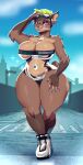  anthro big_breasts breasts brown_body brown_fur cleavage clothed clothing eyewear eyewear_on_head female fur goggles goggles_on_head gris_swimsuit mammal meme meme_clothing one-piece_swimsuit pantheradraws solo swimwear thick_thighs translucent translucent_clothing translucent_swimwear wide_hips 