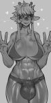  &lt;3 abs absurd_res animal_genitalia anthro balls big_balls big_breasts blush bottomwear bra breasts bulge clothed clothing fur genitals gesture giraffe giraffid greyscale gynomorph hair hi_res huge_balls huge_breasts intersex looking_at_viewer mammal monochrome muscular muscular_anthro muscular_gynomorph muscular_intersex panties rtr sheath simple_background solo thick_thighs tongue underwear v_sign 