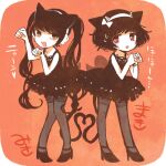  2girls animal_ears black_hair black_legwear cat_ears cat_tail hoozuki_no_reitetsu long_hair lowres miki_(hoozuki_no_reitetsu) miyuko multiple_girls nyan paw_pose peach_maki short_hair sweat tail 