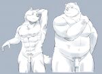  2021 anthro balls belly canid canine canis domestic_dog duo edit flaccid genitals humanoid_hands kemono male mammal moobs muscular muscular_male nipples overweight overweight_male penis simple_background sv_grart uncensored ursid 