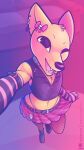  anthro armwear bottomwear canid canine clothed clothing collar crossdressing fox girly gregg_lee hi_res jacket legwear male mammal melangetic night_in_the_woods piercing selfie skimpy skirt solo thong tights topwear underwear video_games wide_hips 