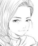  1girl bianca_(dq5) blush braid choker dragon_quest dragon_quest_v earrings greyscale happy highres jewelry lee_(dragon_garou) long_hair looking_at_viewer monochrome single_braid smile 