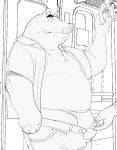  2019 anthro bodily_fluids bulge clothing detailed_background gombee_s humanoid_hands inside kemono male mammal shirt slightly_chubby solo_focus suid suina sus_(pig) sweat topwear underwear wild_boar 