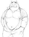 2016 anthro biped clothed clothing gombee_s kemono male mammal moobs navel nipples overweight overweight_male simple_background solo suid suina sus_(pig) white_background wild_boar 