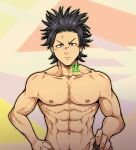  1boy abs bara black_clover black_hair completely_nude highres kir_(kir_keropi) looking_at_viewer male_focus navel navel_hair nipples nude pectorals scar scar_on_face scar_on_nose short_hair solo spiked_hair stomach toned toned_male yami_sukehiro younger 