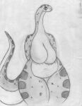  absurd_res anthro belly big_belly big_breasts black_and_white blush blush_lines breasts digital_media_(artwork) eyelashes eyeshadow facial_markings featureless_breasts featureless_crotch female graphite_(artwork) grey_background head_markings hi_res huge_breasts lilya_nida_(artist) makeup mammal markings monochrome navel nix_(squablodecomplash) nude pencil_(artwork) reptile scales scalie simple_background smile snake solo spots spotted_markings standing tail_markings thick_thighs traditional_media_(artwork) wide_hips 