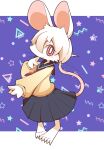  abstract_background anthro barefoot bottomwear clothed clothing crepix feet female fur hair hi_res kemono looking_at_viewer mammal murid murine pose rat rodent school_uniform skirt solo standing sweater topwear uniform white_body white_fur white_hair 