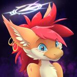  anthro blue_eyes ear_piercing fur hybrid icon male piercing red_body red_fur skyvo skyvo_(character) solo 