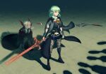  arm_guards blue_eyes broken_mask byleth_(fire_emblem) byleth_(fire_emblem)_(female) cloak edelgard_von_hresvelg enlightened_byleth_(female) fire_emblem fire_emblem:_three_houses flame_emperor mask protecting purple_eyes serious shadow silver_hair spoilers sword sword_of_the_creator tenchi666 waist_cape weapon 