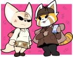  aggressive_retsuko ailurid alpha_channel alternate_costume alternate_universe angry annoyed anthro black_nose boots bottomwear breasts brown_body brown_fur canid canine cellphone clothed clothing clothing_swap coat cosplay cross-popping_vein detective detective_hat duo eyelashes female fenneko fingers fist footwear fur gesture handbag hat headgear headwear holding_cellphone holding_object holding_phone laugh legwear long_sleeves looking_at_another malachimoet mammal medium_breasts multicolored_body multicolored_fur necktie open_mouth open_smile orange_body orange_fur phone pink_background pink_tongue pointing purse red_panda retsuko sanrio sherlock_holmes shoes simple_background skirt smile tan_body tan_fur tongue topwear transparent_background white_body white_fur 