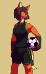  anthro ball canid canine clothing fur gina_flores gynomorph intersex mammal maned_wolf red_body red_fur soccer_ball solo sportswear 