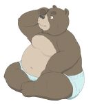  2012 anthro belly big_belly brown_body clothing daiji013 kemono male mammal moobs overweight overweight_male simple_background sitting solo underwear ursid white_background 