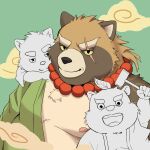  2022 44maruds absurd_res anthro black_nose canid canine group gyobu gyobu&#039;s_underlings hi_res kemono lifewonders male mammal moobs nipples overweight overweight_male portrait raccoon_dog scar size_difference tanuki tokyo_afterschool_summoners video_games young 