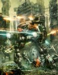  alexander_iglesias battle battletech board_game_cover car city clan_wolf damaged fire firing flame ground_vehicle highres lamppost laser last_stand mad_cat_(battletech) mecha missile missile_pod motor_vehicle outdoors ruins science_fiction wreckage 