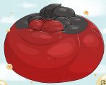  anthro belly belly_expansion belly_inflation big_belly big_moobs big_pecs bodily_fluids cloud de-flator dragon expansion floating hi_res hyper hyper_belly inflation male moobs motion_lines p-balloon pecs red_belly red_eyes sky solo stress_mark sweat sweatdrop 