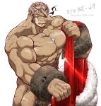  abs arm_hair artist_name balor_(housamo) bara beard biceps black_hair blue_eyes chain chest_hair eyepatch facial_hair hairy highres jewelry kizami_nori_to_yamaimo large_pectorals leg_hair long_sideburns looking_at_viewer male_focus manly mature_male muscular muscular_male necklace nipples no_pants pectorals santa_costume scar scar_on_chest scar_on_face scar_on_leg scar_on_stomach sideburns solo spiked_hair thick_arms thick_thighs thighs tokyo_afterschool_summoners topless topless_male tusks veiny_arms white_background white_hair wrist_cuffs 
