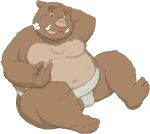  2012 anthro asian_clothing belly big_belly brown_body bulge clothing daiji013 east_asian_clothing humanoid_hands japanese_clothing kemono male mammal mawashi moobs navel overweight overweight_male simple_background sitting solo suid suina sus_(pig) white_background wild_boar 