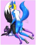  absurd_res anthro black_body black_fur blackwing97 blonde_hair blue_body blue_eyes blue_fur blue_penis breasts canid canine doggystyle duo eyes_closed female fox from_behind_position fur genitals gloves_(marking) hair hand_on_butt hi_res hyro_soriuki khblacky97 knot leg_markings lilith_fumei looking_pleasured male male/female mammal markings multicolored_body multicolored_fur penetration penis purple_body purple_fur purple_hair ring_(marking) sex simple_background socks_(marking) tongue tongue_out two_tone_body two_tone_fur vaginal vaginal_penetration white_body white_fur 