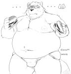  2017 anthro belly big_belly bulge burger canid canine clothing food iwano jockstrap kemono male mammal moobs navel nipples overweight overweight_male raccoon_dog solo tanuki underwear 