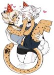  2022 anthro breasts canid canine canis cheetah clothed clothing digital_media_(artwork) domestic_dog duo eyebrows eyelashes felid feline female fur hair hi_res kittydee mammal open_mouth smile teeth tongue white_hair 