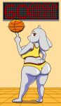  absurd_res anthro ball basketball_(ball) basketball_uniform big_butt bovid butt caprine clothing female goat hi_res looking_at_viewer looking_back mammal marcodile solo sportswear toriel undertale_(series) uniform wide_hips 