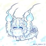  arianeanco blue_fur extra_horns fire fluff fluffy furry furry_female highres horns monster original tail 